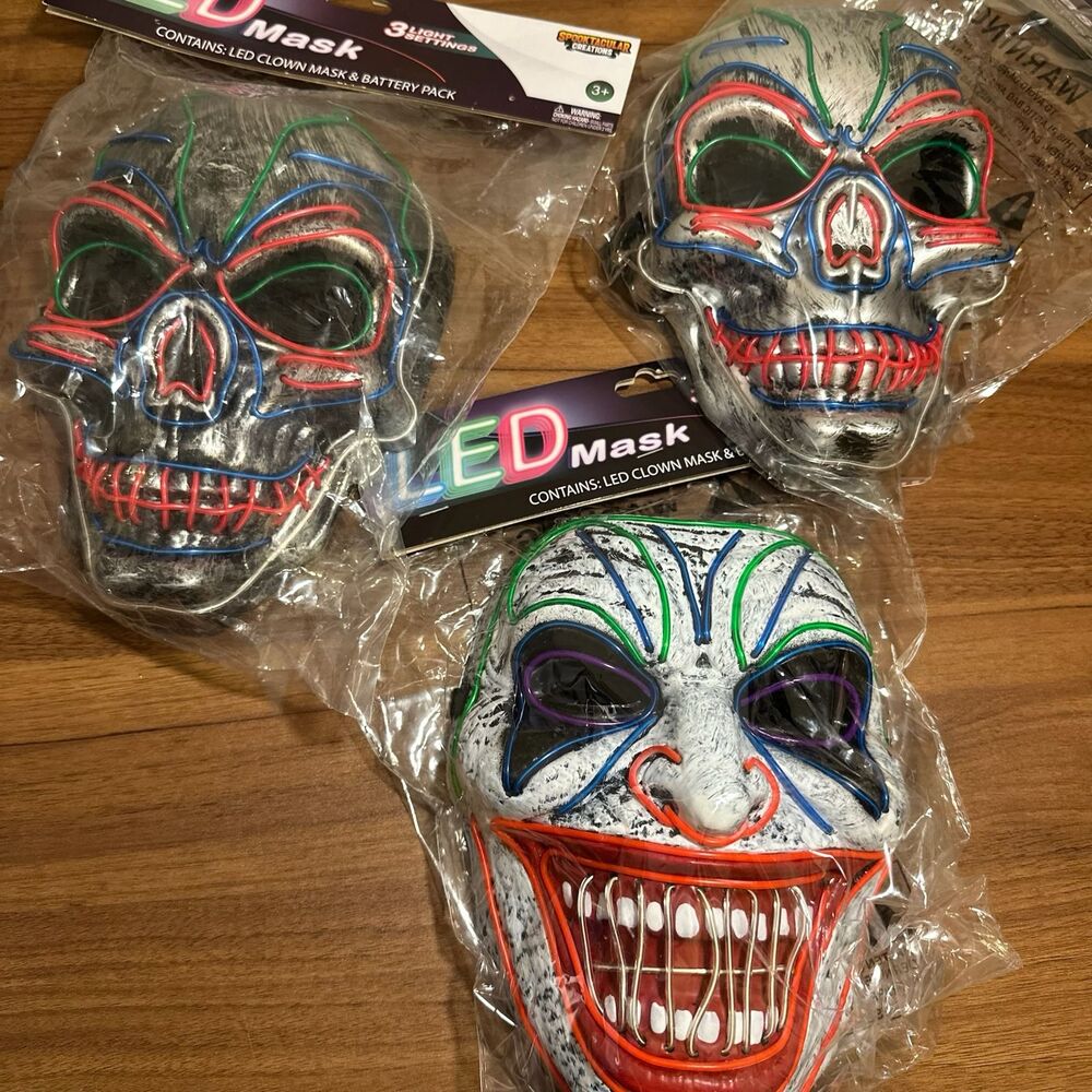 Three LED Halloween Clown Masks